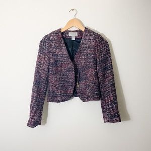 H&M black pink and purple tweed blazer
